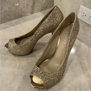 Aldo Sparkling Gold Peep Toe Heels
